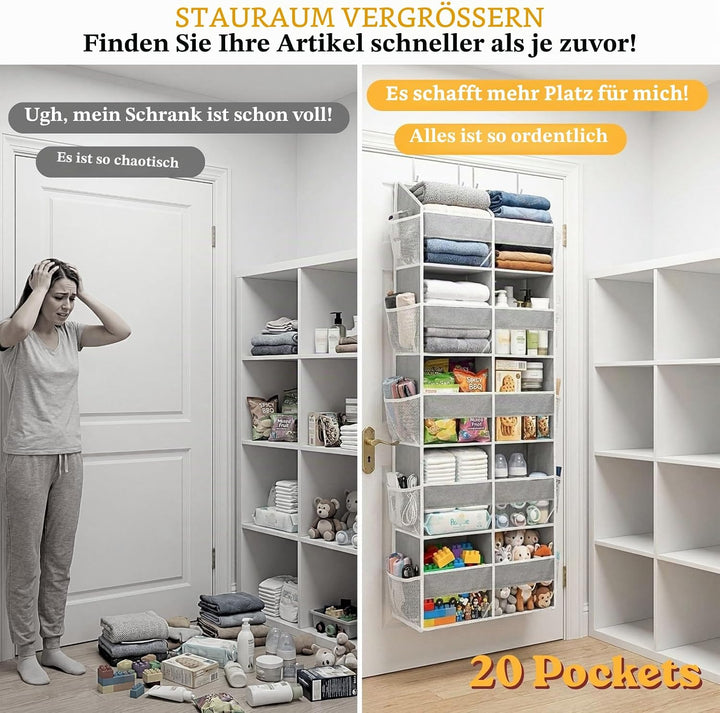 Tür-Organizer, 5-stöckig, extra gross, hinter der Tür, mit 10 grossen Front- und 10 Netztaschen, 36,