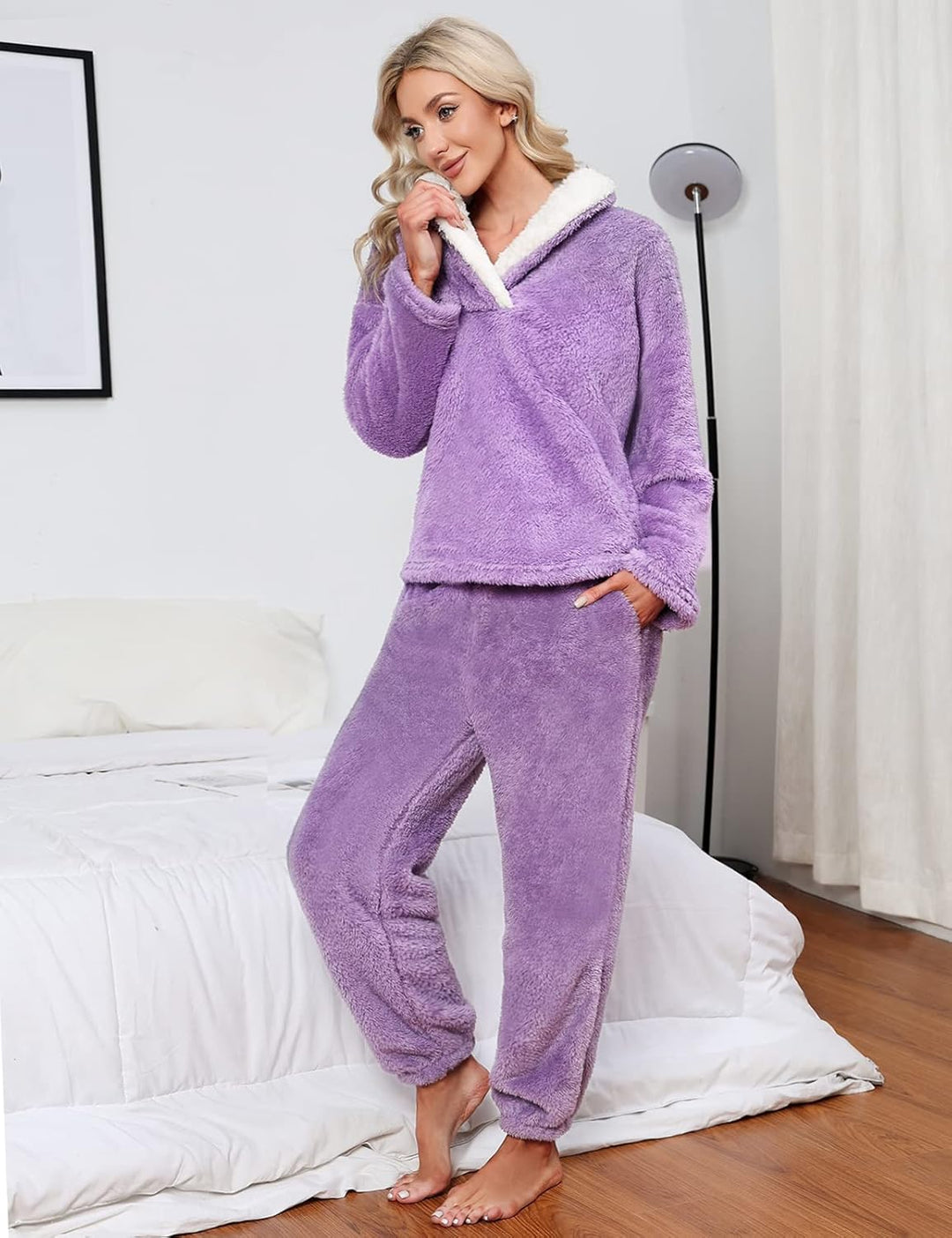 RITOSTA Schlafanzug Damen Winter Thermo Pyjama Lang Fleece Hausanzug Kuschelig Warm Pyjama Set Flaus