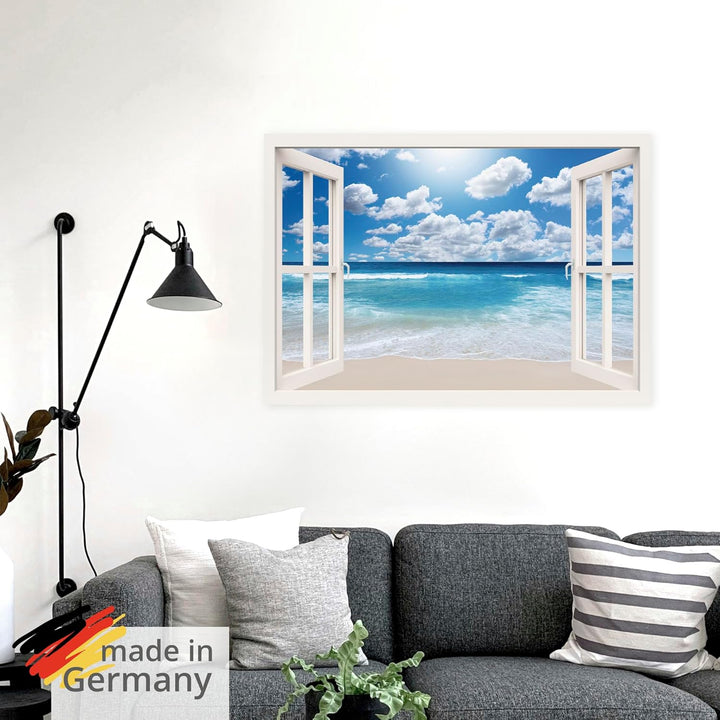 ARTland Wandbild selbstklebend Vinylfolie 100x70 cm Fensterblick Fenster Strand Meer Maritim Karibik