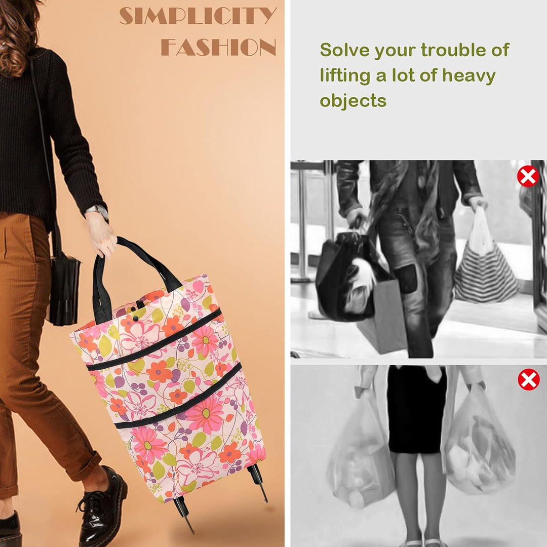 Faltbare Trolley-Taschen, Einkaufstrolley Einkaufstasche mit Rollen,2 in 1 Klappbarer Einkaufswagen