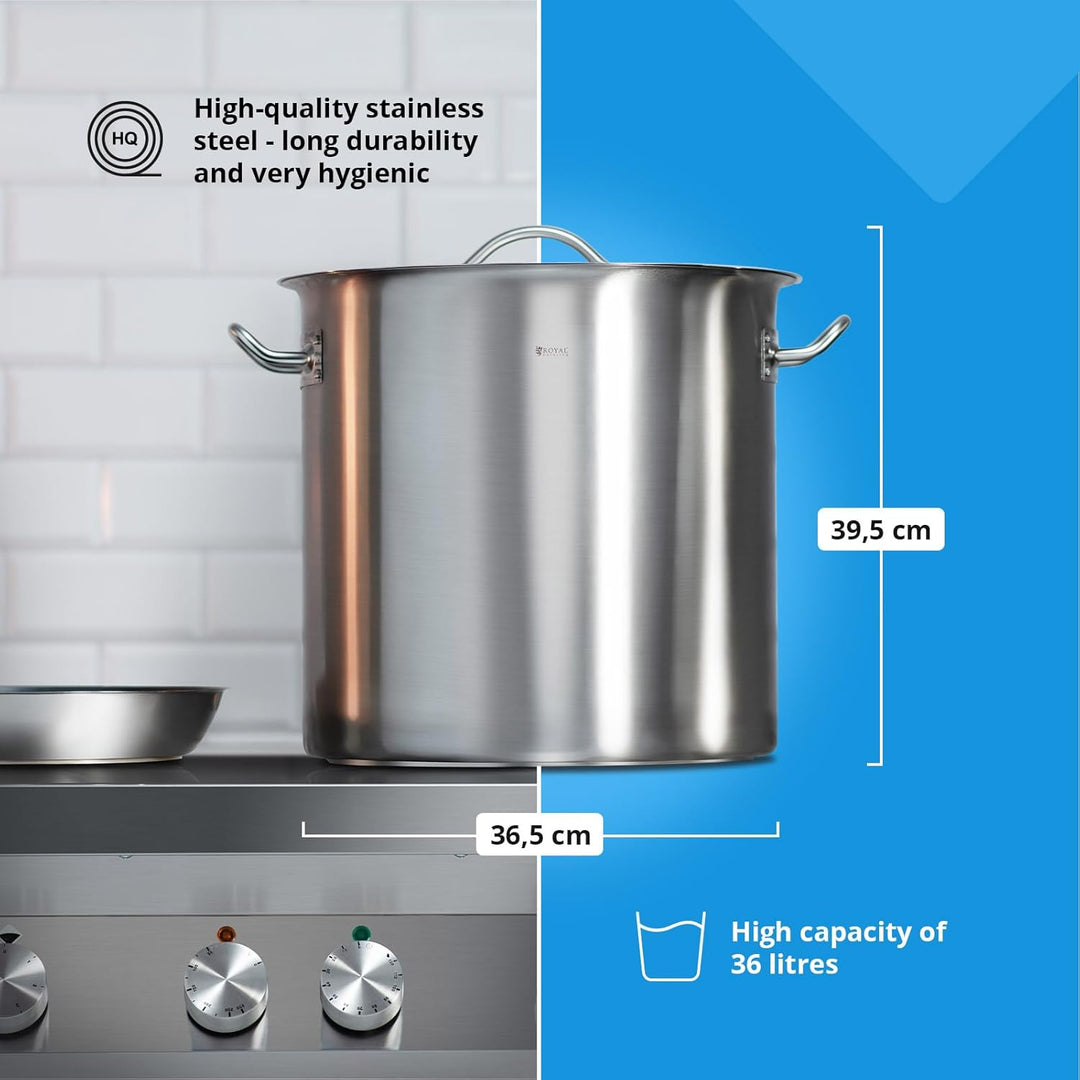 Royal Catering RCST-36LI4.1 Edelstahltopf mit Deckel Edelstahlkochtopf Kochtopf Induktion (36 Liter,