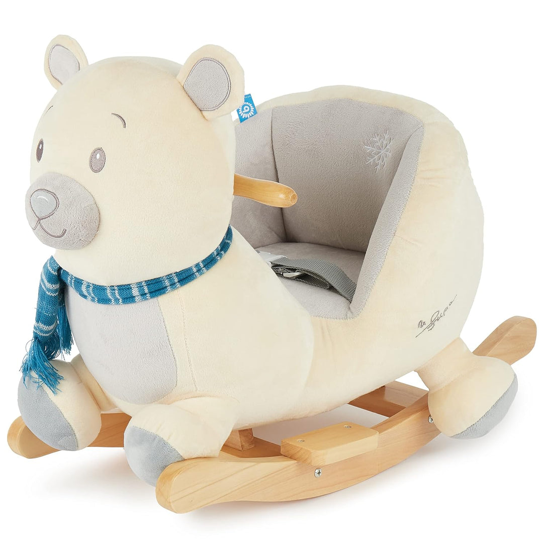 Bieco Plüsch Schaukeltier Eisbär Lars | 60 cm | Kinder Schaukelstuhl mit Sicherheitsgurt | Baby Scha