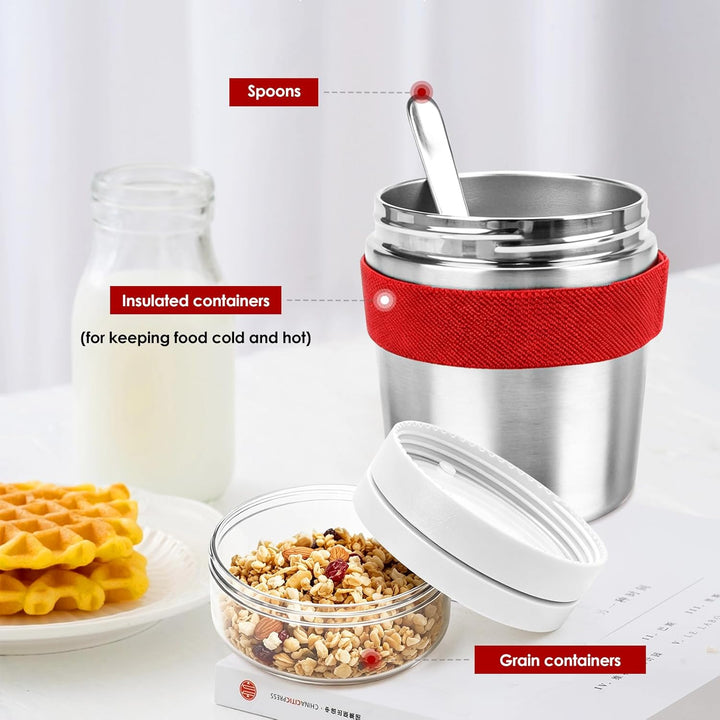 Müslibecher to GoEdelstahl Müslibecher to go 500 ml + 220 ml Inklusive Löffel, auslaufsicher und iso
