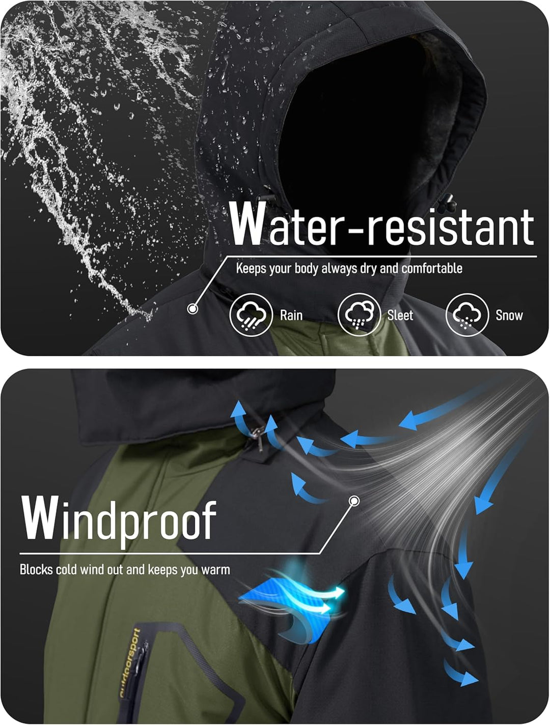 MAGCOMSEN Herren Winter Skijacke Fleece Gefüttert Jacke Outdoor Verdickt Softshelljacke Wasserdicht