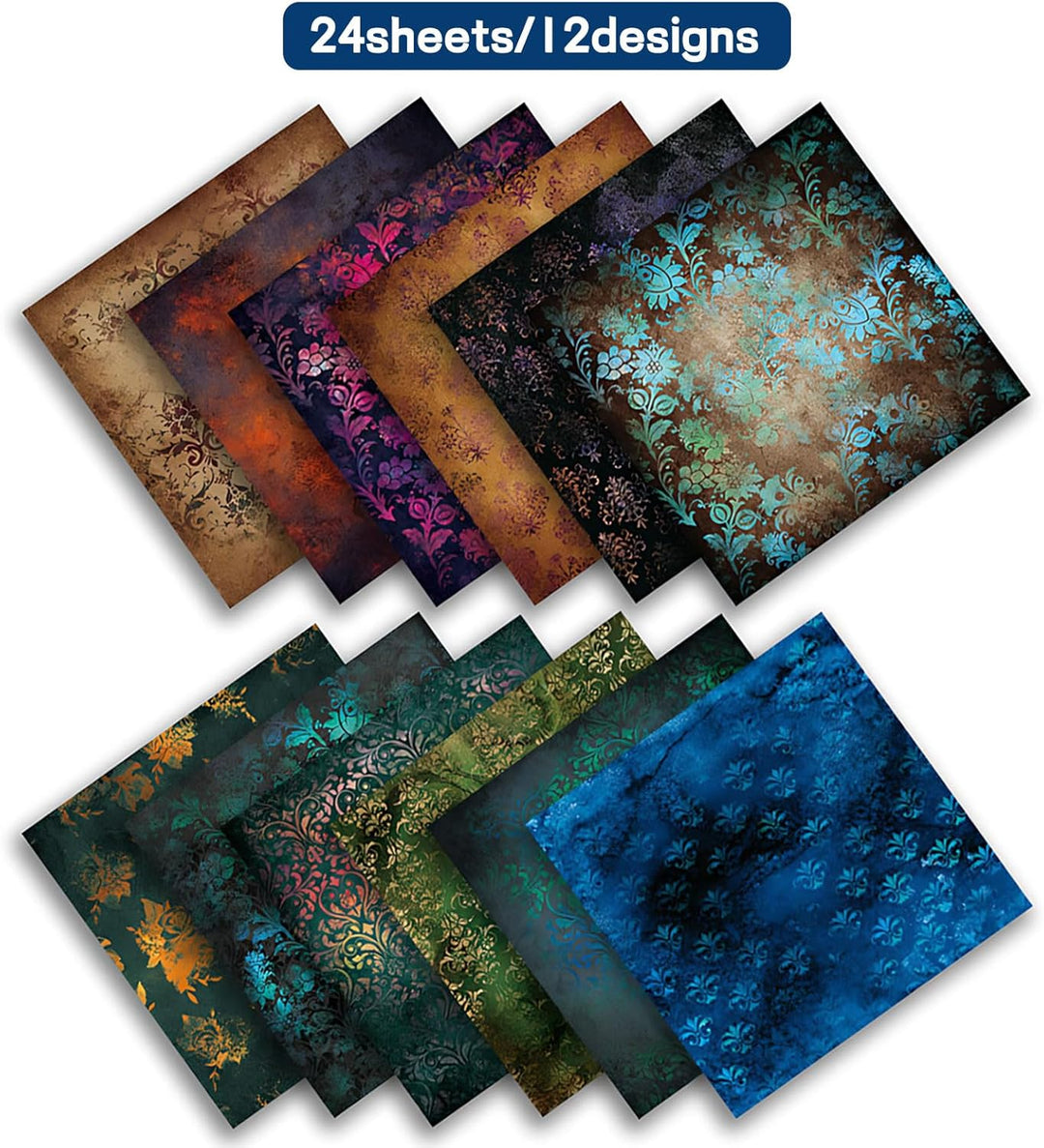 24 Blatt Vintage-Scrapbooking-Papier, 30,5 x 30,5 cm, einseitiges Muster, dekorativer Hintergrund, K
