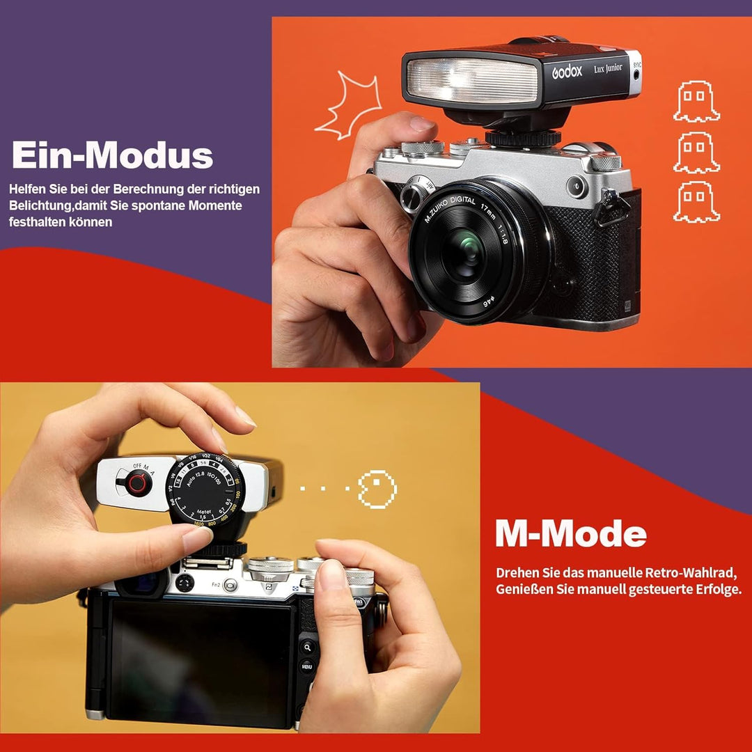 Godox Lux Junior Retro Kamerablitz,Speedlite GN12 6000 K ± 200 K CCT, automatische und manuelle Modi