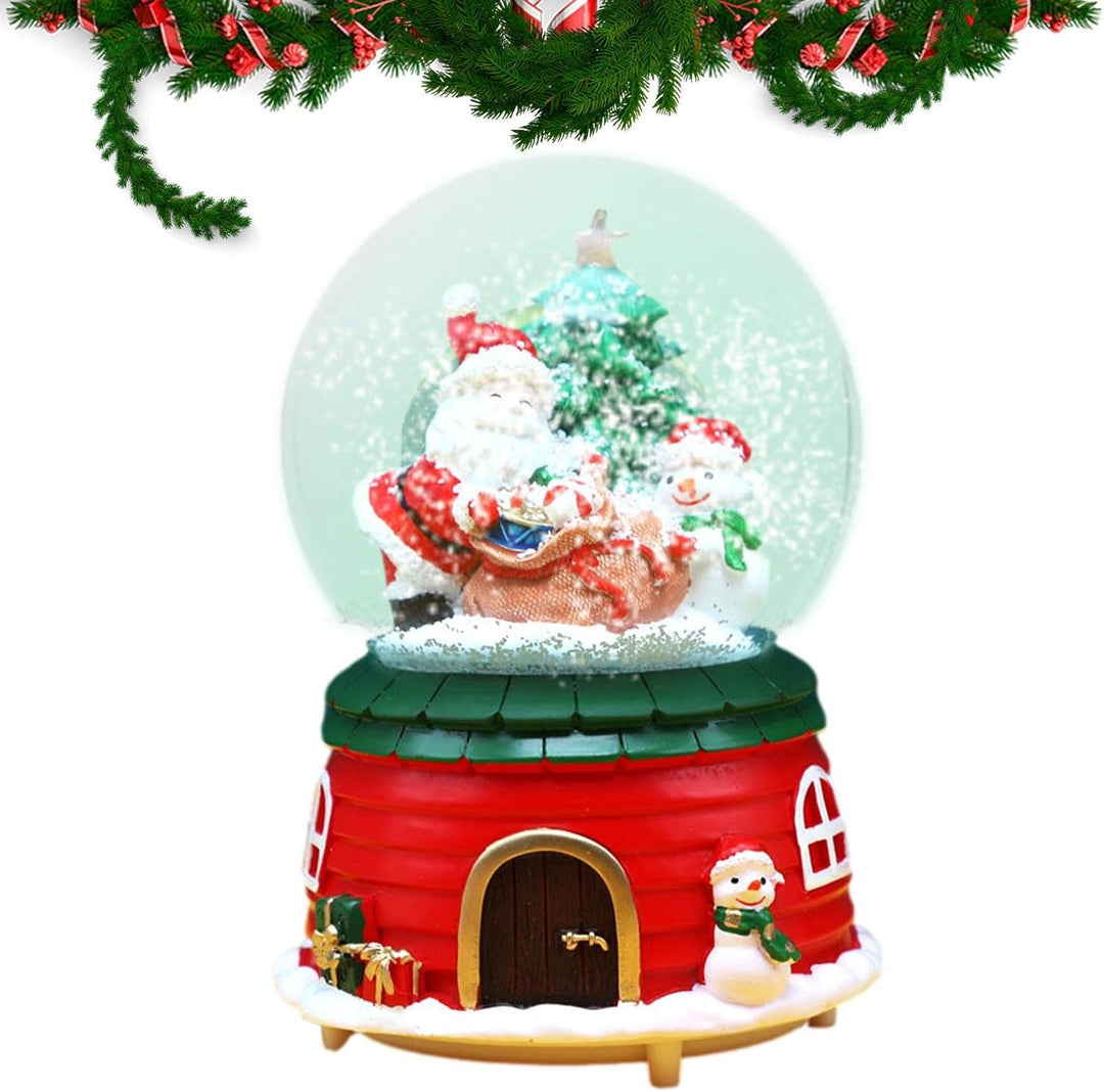 Schneekugel Weihnachten Mit Spieluhr, Weihnachtsmann-Schnee-Häuser Spieluhr - Farbwechsel, Batterieb