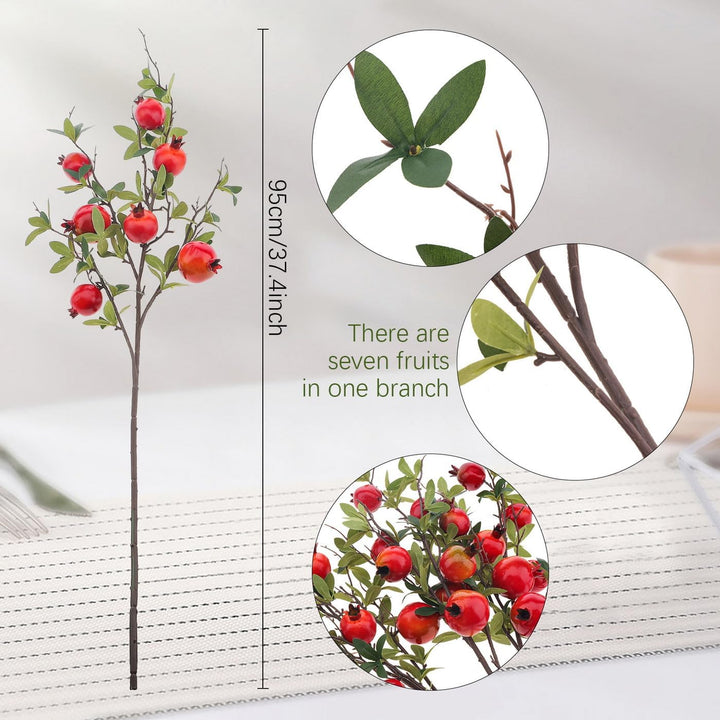 Woration 3Stück Künstliche Frucht Zweigstellen 95cm Gefälschte Anschaulich Granatapfel Berries Zweig