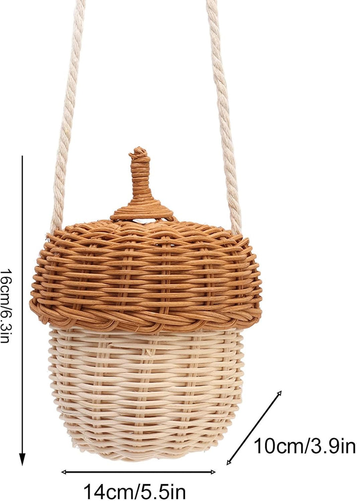 Tissting Rattan Eichel Schultertasche 16cm/6.3in - Handgewebtes Kinderkörbchen für Aufbewahrung und