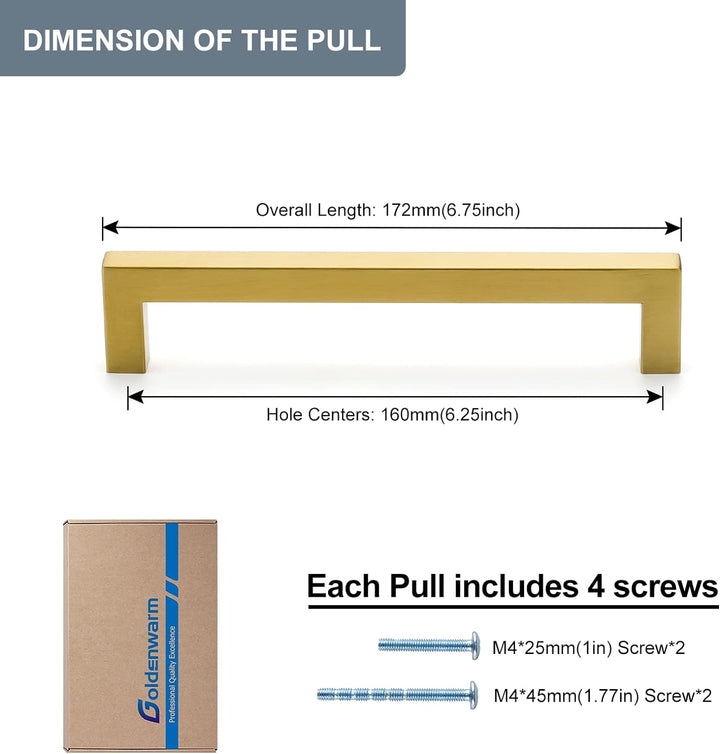 goldenwarm 15 Stück Möbelgriffe 160mm Möbelgriffe Edelstahl Goldene Griffe LSJ12GD160 Antike Schrank