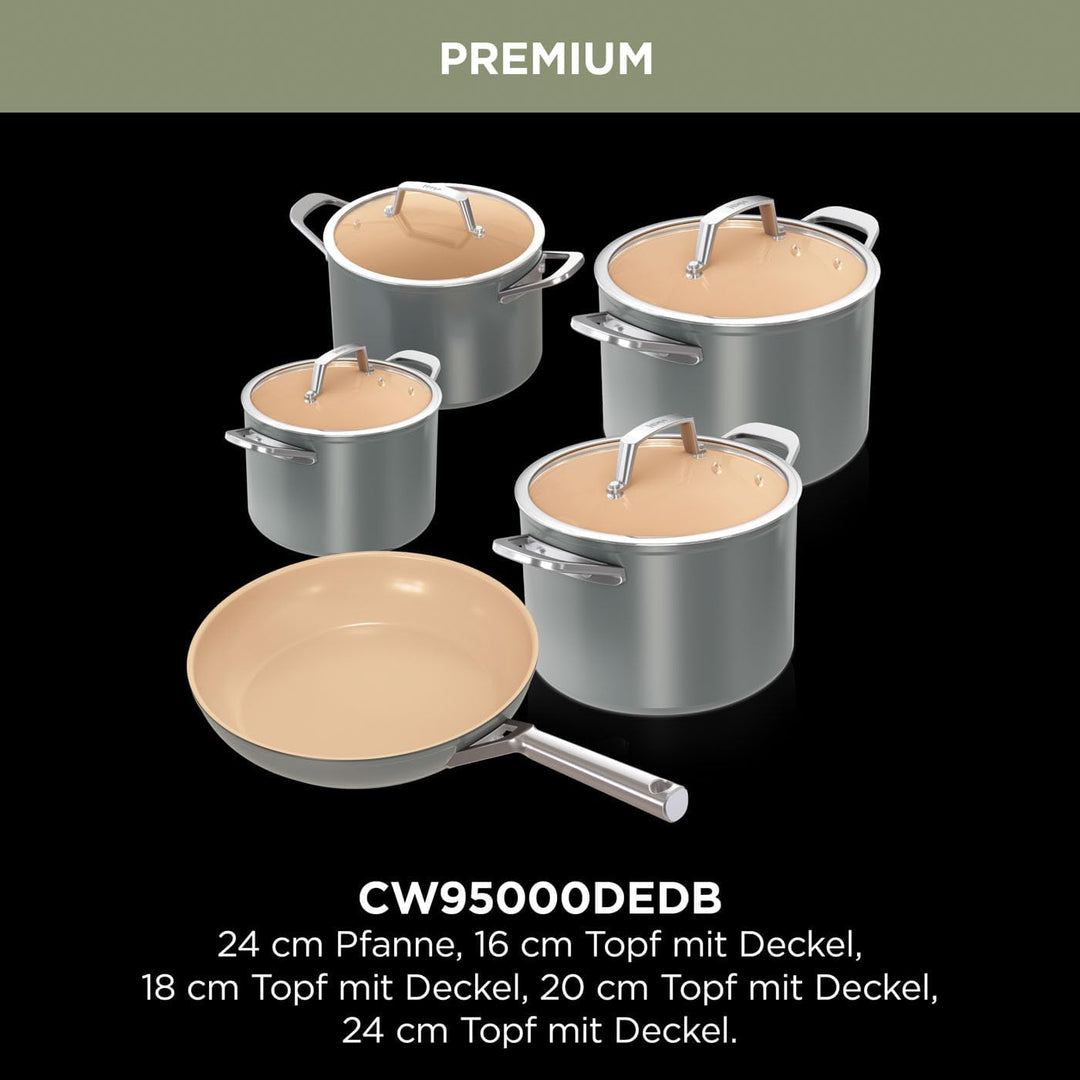 Ninja Extended Life Keramic Kochset 5-teilig (20 & 24 cm Sauteuse + 16, 18 & 20 cm Töpfe & Deckel),