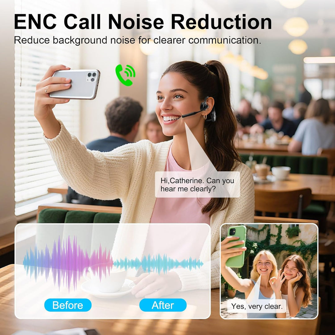 Smof Bluetooth Headset mit Mikrofon, Open-Ear Kopfhörer Bluetooth 5.1 mit Geräuschunterdrückung und