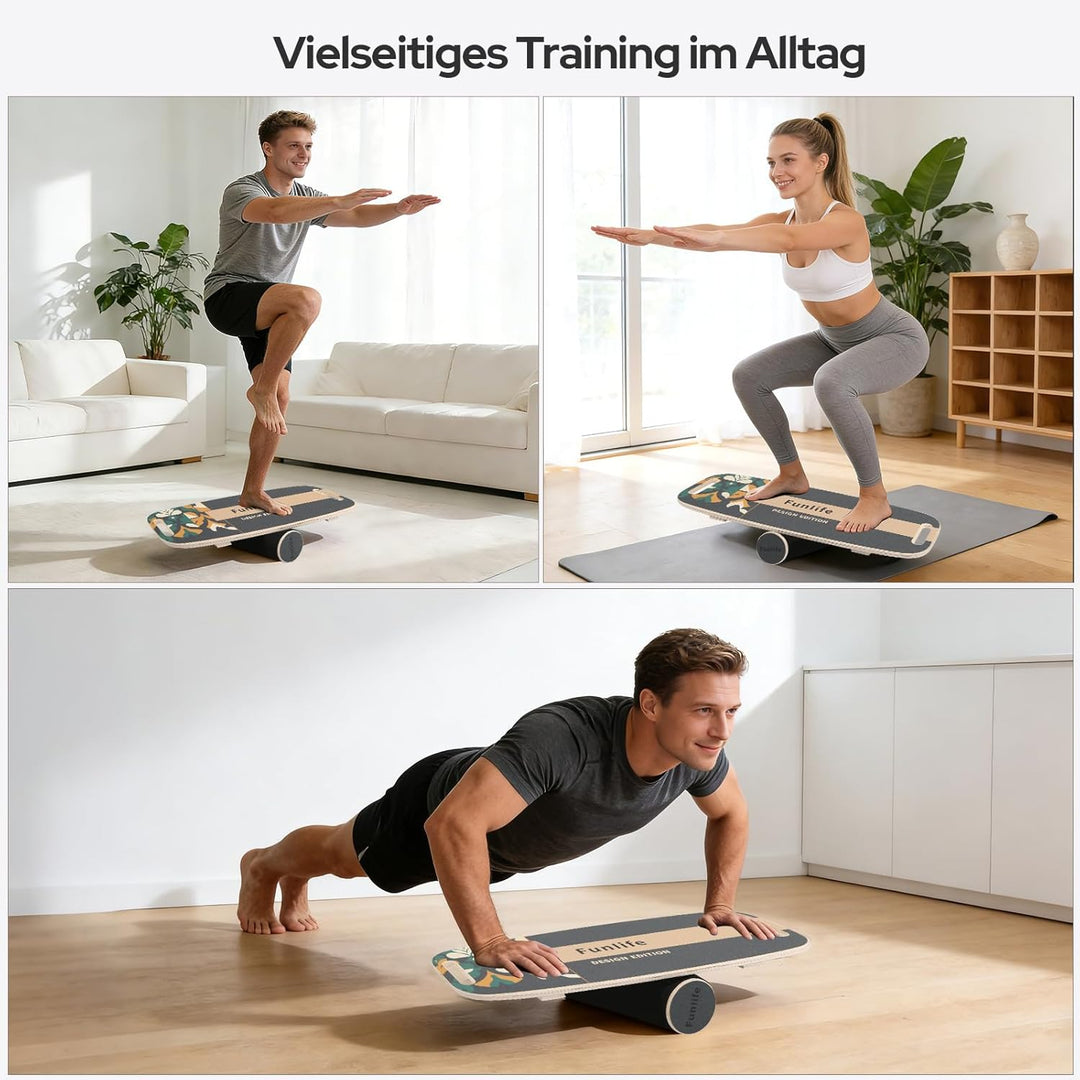 FunLife Balance Board aus Holz – Stabiler Gleichgewichtstrainer für Core Training, Fitness & Balance