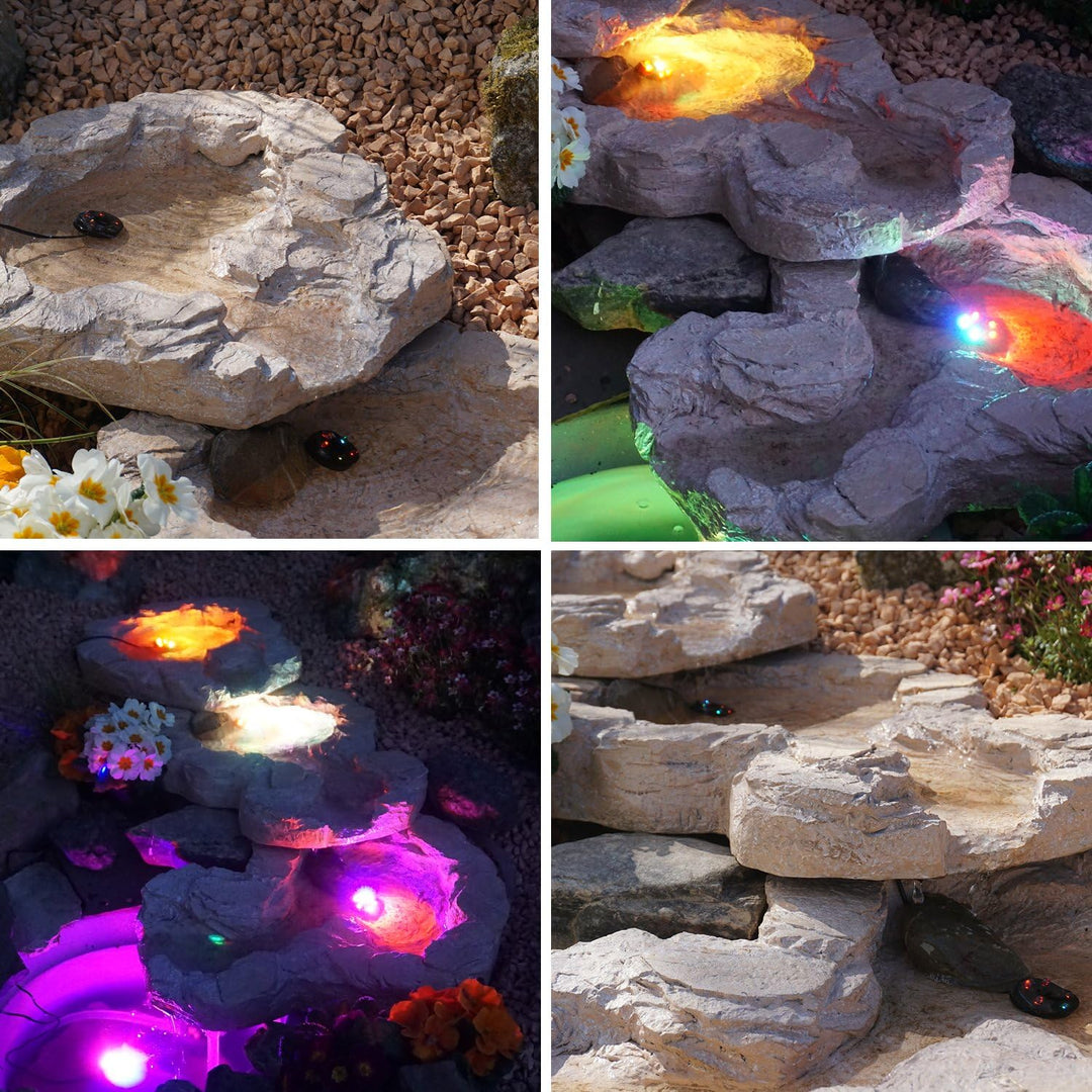 Amur Solar GARTENBRUNNEN Bachlauf QUELLBACH II mit LED-Licht/Hybrid-System, 230V ZIERBRUNNEN VOGELBA