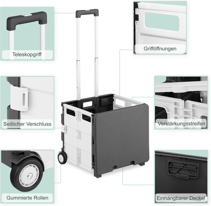Relaxdays Einkaufstrolley, klappbar, Einkaufskorb mit Rollen, Deckel & Teleskopgriff, bis 35 kg, Rol