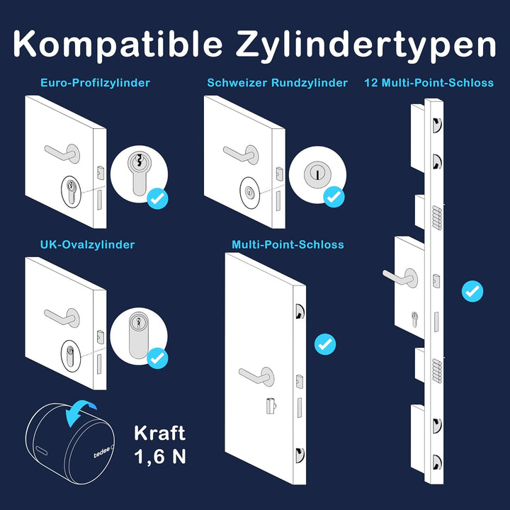 tedee Lock GO, smartes Türschloss, einfach nachrüstbar, ohne Zylindertausch, Steuerung via Bluetooth