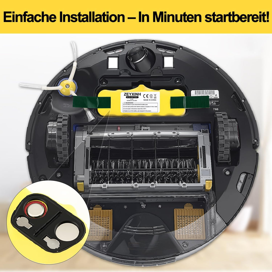 ZEYXINH 3000mAh 14.4V NI-Mh Ersatzakku Kompatibel für iRobot Roomba R3 500 600 700 800 Serie 510 520