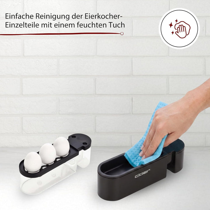 Cloer 6020 Eierkocher, bis zu 3 Eier, herausnehmbarer Eierträger, Servierfunktion, 300 Watt, Kunstst