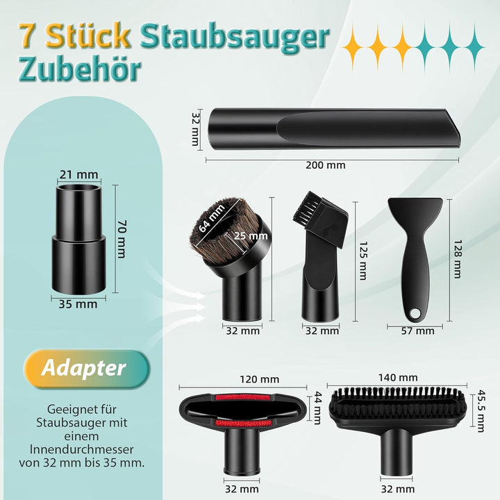 7 Stück Staubsauger Ersatzteile, 32-35 mm Staubsauger Aufsatz Universal, Staubsauger Ersatzbürsten,