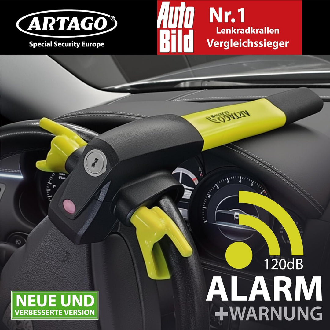 ARTAGO 870 Lenkradschloss mit Alarm, Lenkradkralle Lenkradsperre 2 in 1 Diebstahlsicherung Lenkrad A