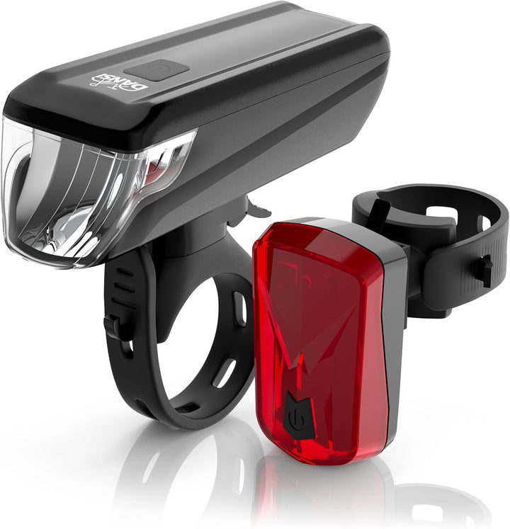 DANSI Fahrradleuchten-Set StVZO I LED-Fahrradlicht I Rad-Licht hell vorne 30/15 Lux, Akku-Leuchtense