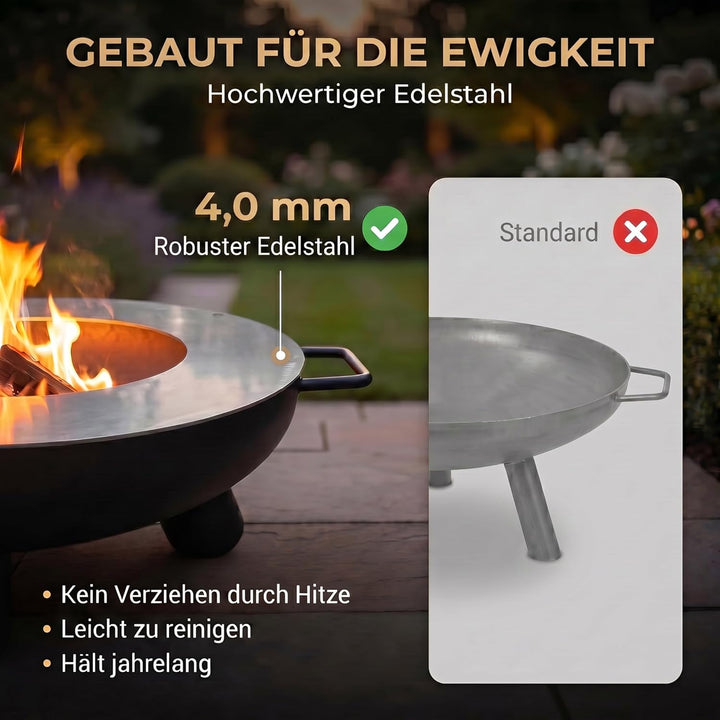Feuerplatte Plancha Feuerring aus Edelstahl 4mm, Grillplatte passend für Feuertonne 60 cm (Lieferung