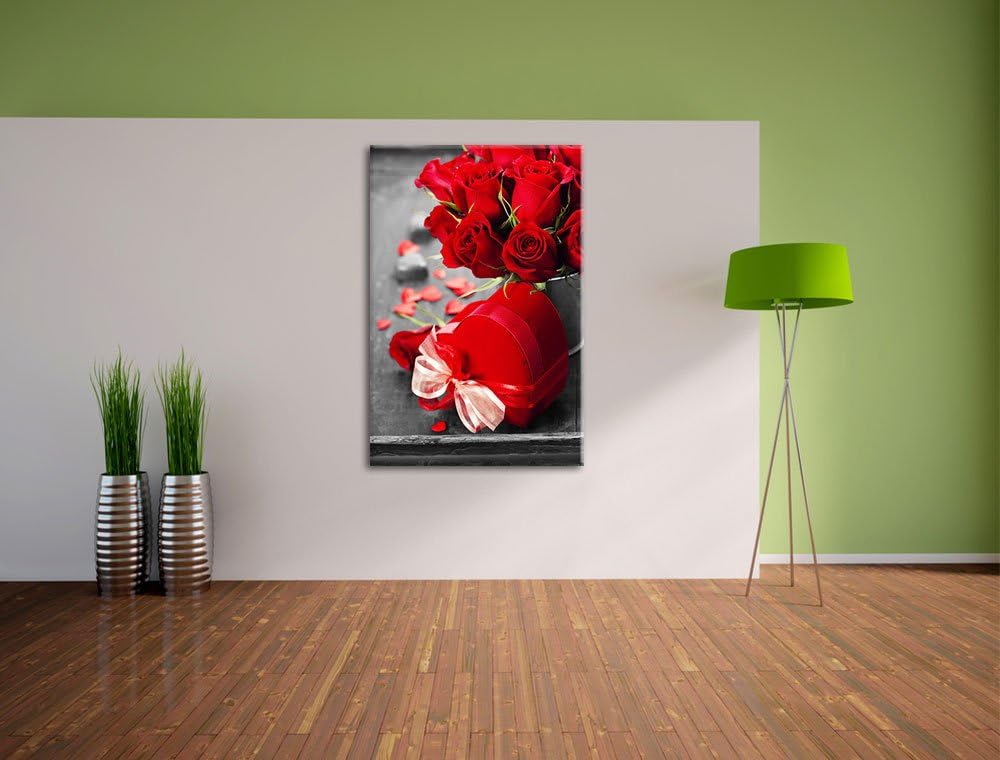 Valentinstag Rosen &amp; Herz schwarz/weiss Format: 100x70 cm auf Leinwand, XXL riesige Bilder fertig ge