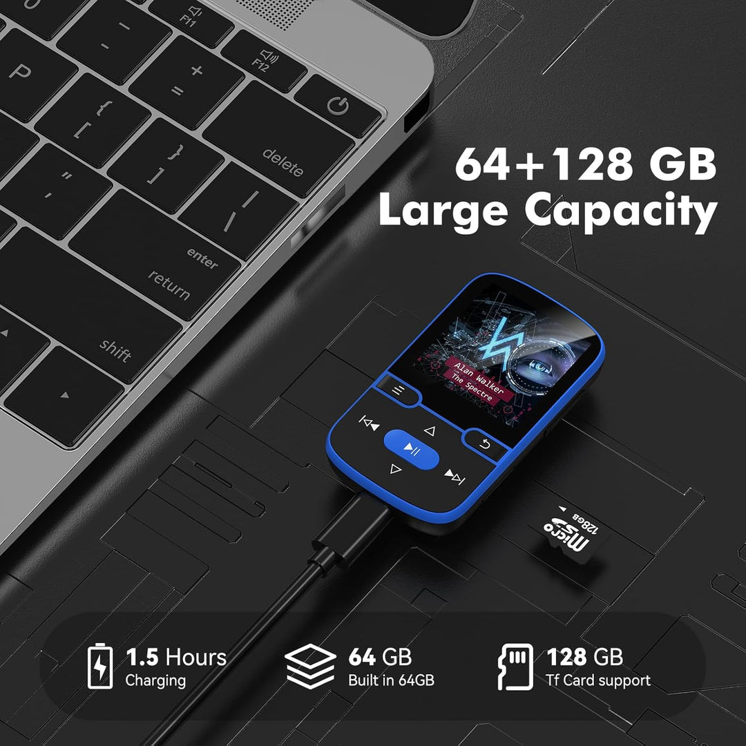 64 GB MP3 Player Bluetooth 5.3 mit Clip für Kinder Tragbarer mp3 -Player Musik-Player mit FM-Radio,