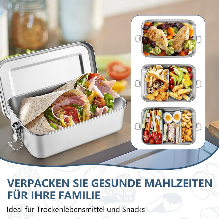 Onader Brotdose mit Fächern, Edelstahl Lunchbox Bento Box Für Kinder Erwachsene, Brotzeitdose mit Ab