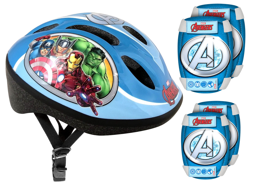 Stamp Jungen Stamp Helmet + Elbow and Knee Pads HELM ELLBOGEN KNIE SCHUTZ AVENGERS, Blau, 52/56 cm E