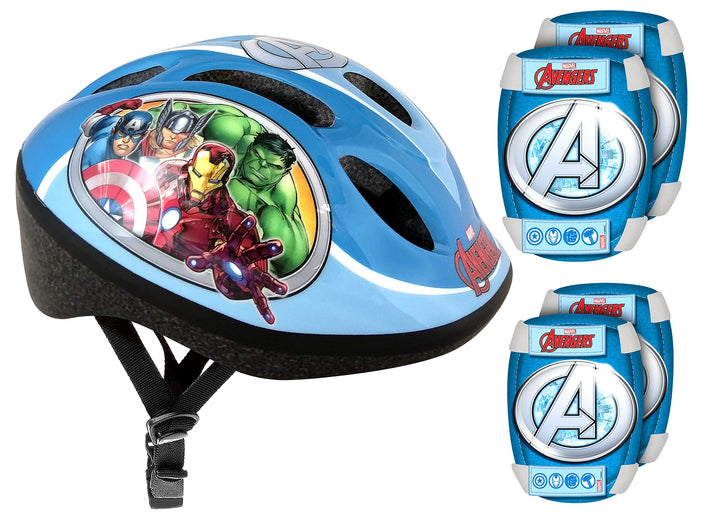 Stamp Jungen Stamp Helmet + Elbow and Knee Pads HELM ELLBOGEN KNIE SCHUTZ AVENGERS, Blau, 52/56 cm E