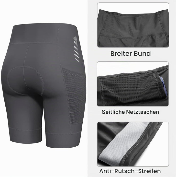 Lo.gas Radlerhose Damen Gepolstert,Fahrradhose Damen Radhose Kurze High Waist Elastische Radshorts A