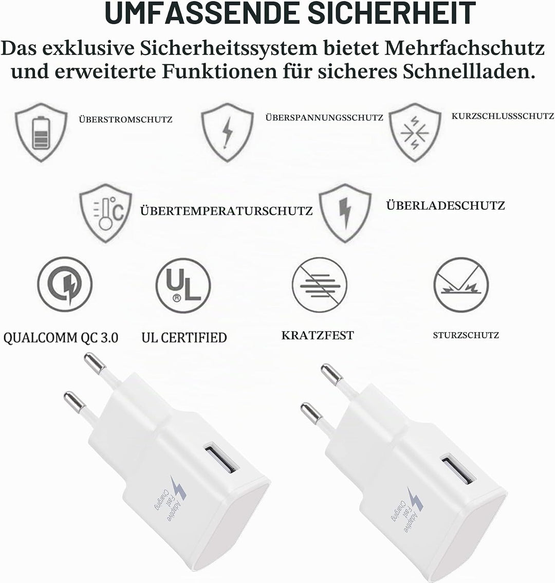 2-Pack Ladegerät mit Ladekabel Für Samsung Galaxy S8, S8+, S9, S9 Plus, S10, S10 Plus, S10e 5G, S20,