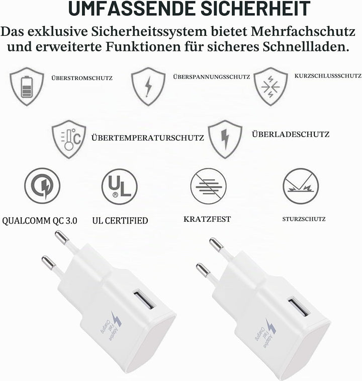 2-Pack Ladegerät mit Ladekabel Für Samsung Galaxy S8, S8+, S9, S9 Plus, S10, S10 Plus, S10e 5G, S20,