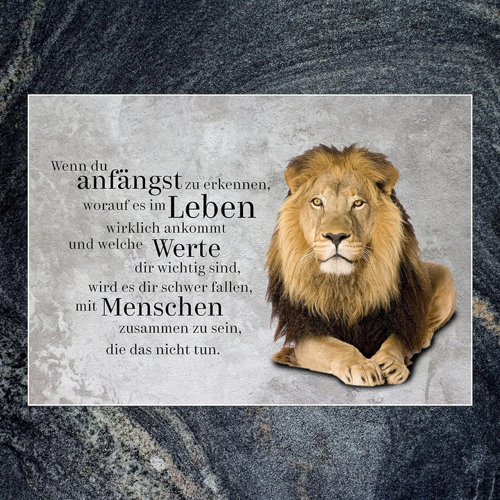 wandmotiv24 Poster als Wanddeko, Grösse 100x70cm, Werte, Löwe, Beton, Grunge, Moderne Wanddeko, Wand