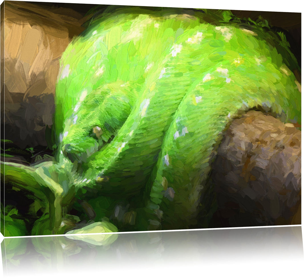 Pixxprint Grüne exotische Schlange als Leinwandbild/Grösse: 100x70 cm/Wandbild/Kunstdruck/fertig bes