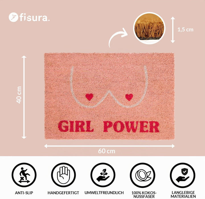 FISURA - Fussmatte Girl Power. Kokosnuss-Fussmatte mit Rutschfester PVC-Rückseite. Lustige Welcome M