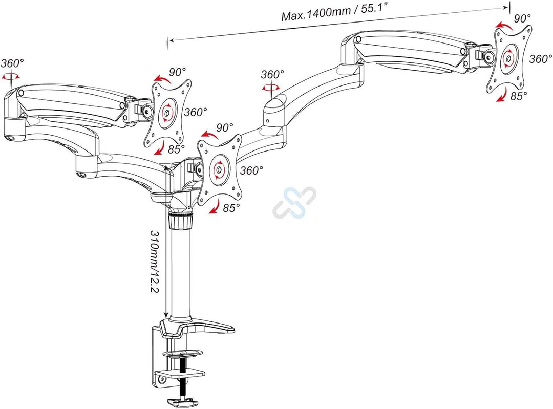 HFTEK® DS137SB Monitorarm - Triple - Halterung Halter Tischhalterung für 3 Bildschirme von 15 – 27 Z
