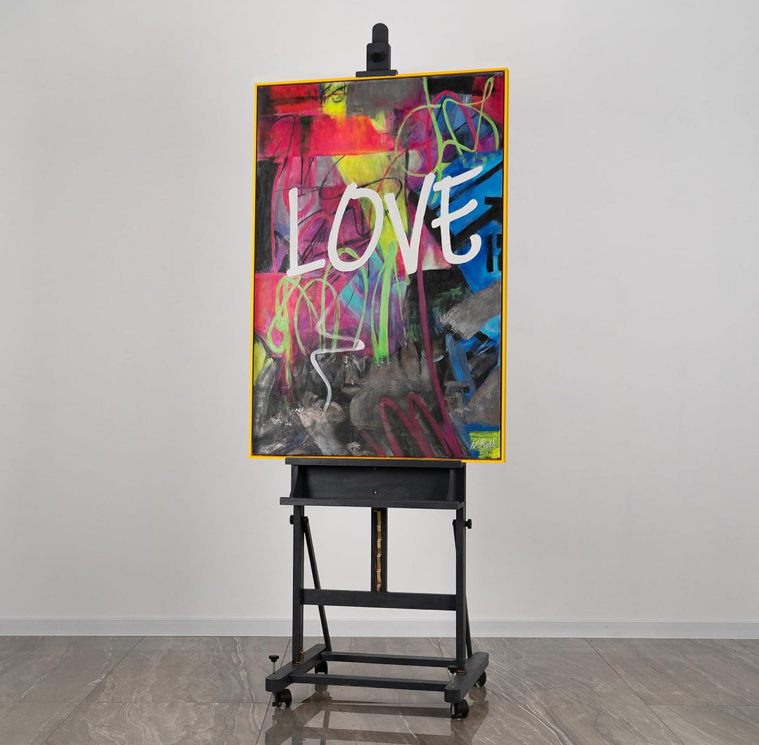 YS-Art XXL Abstrakt Fluoreszierendes selbst leuchtendes Acryl 3D Gemälde auf Leinwand Love handgemal