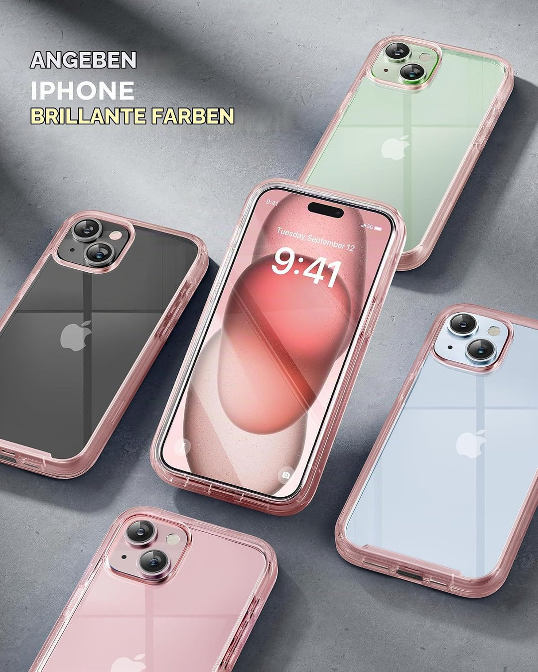 Miracase 360 Grad für iPhone 15 Hülle mit Eingebaut Glas Schutzfolie und Kameraschutz, Stossfest Kom