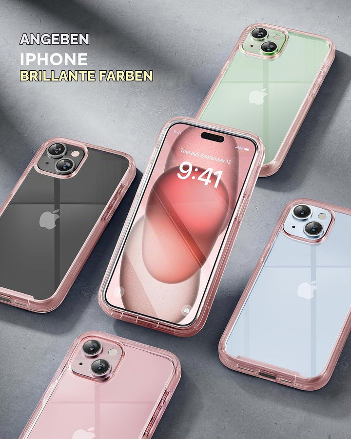 Miracase 360 Grad für iPhone 15 Hülle mit Eingebaut Glas Schutzfolie und Kameraschutz, Stossfest Kom