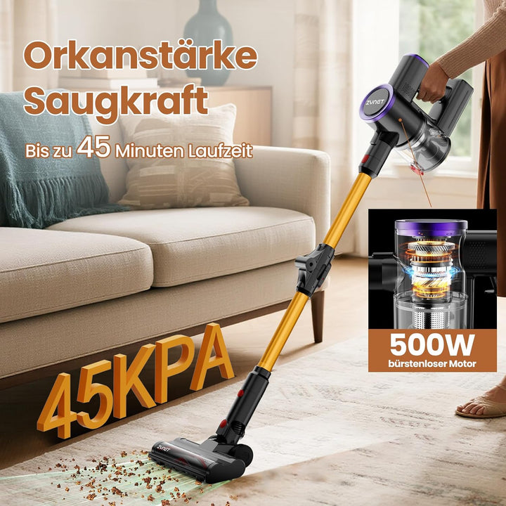 S9 Akku Staubsauger Kabellos, 45KPa/500W/45Min Akkustaubsauger mit Flexibles Biegegelenk, Kabelloser