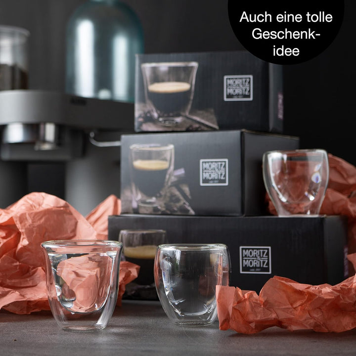 Moritz & Moritz Barista Milano 6 x 60 ml Espressogläser Doppelwandig - Espresso Tassen Set aus Glas
