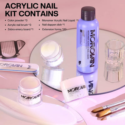 Morovan Acryl Nagelset Starterset Komplett - 3 Farben Acryl Pulver Nails mit 3 Acryl Pinsel für Näge