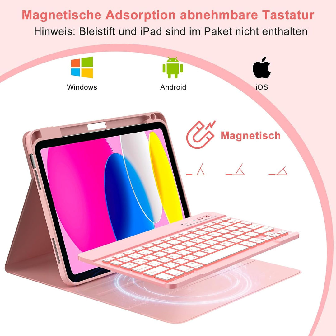 MMK Hülle mit Tastatur für iPad 10 Generation 2022(11/10.9 Zoll)/A16 11 Generation 2025, Abnehmbare