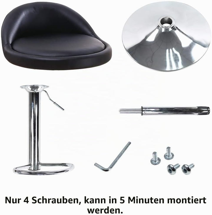 KKTONER Barhocker Tresenhocker höhenverstellbar 60-80cm mit Fussstütze PU Leder Schwarz, Schwarz