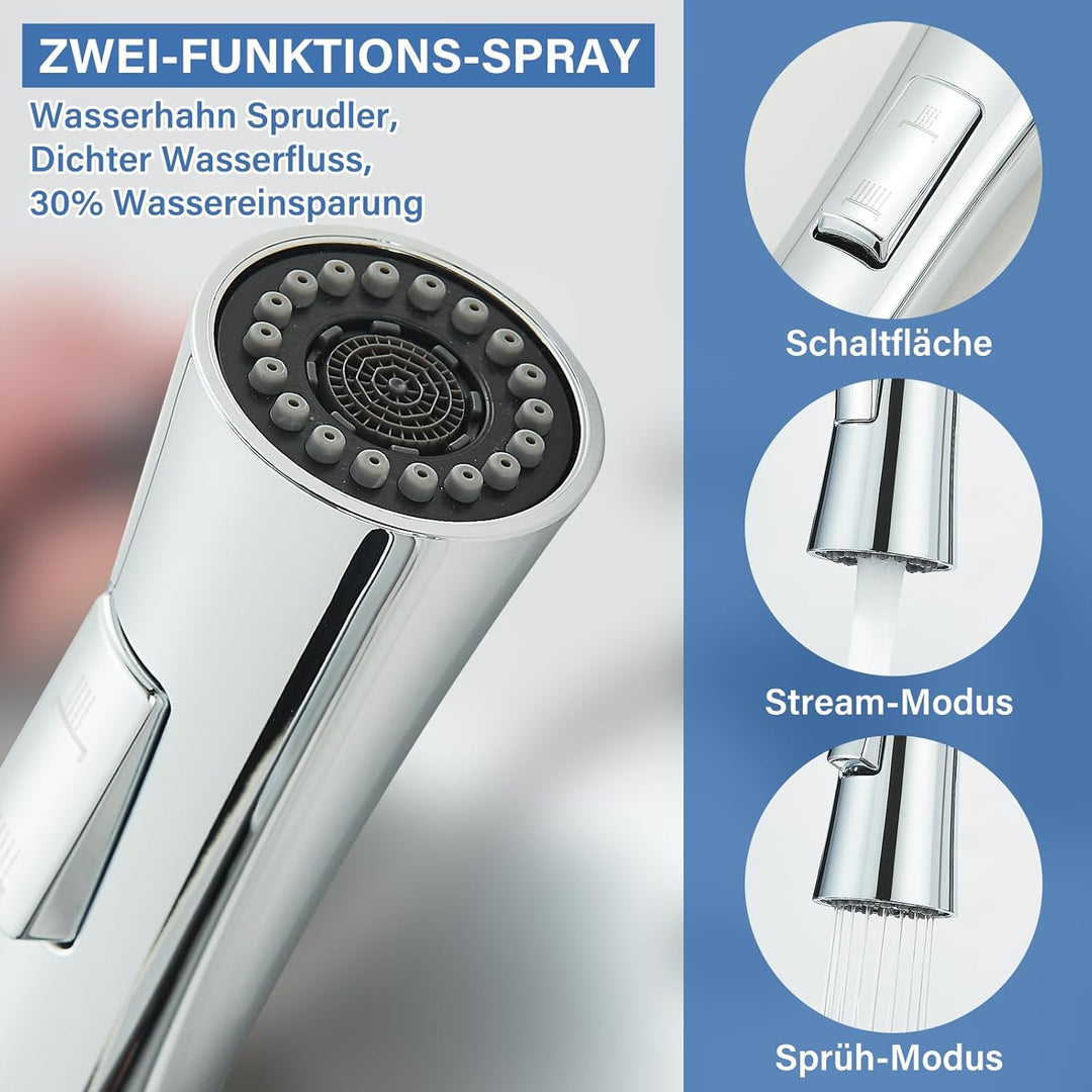 Niederdruck Armatur Küche Spültischarmatur Chrom Flexibler Schwarz 360° Drehbare mit 2 Sprühfunktion