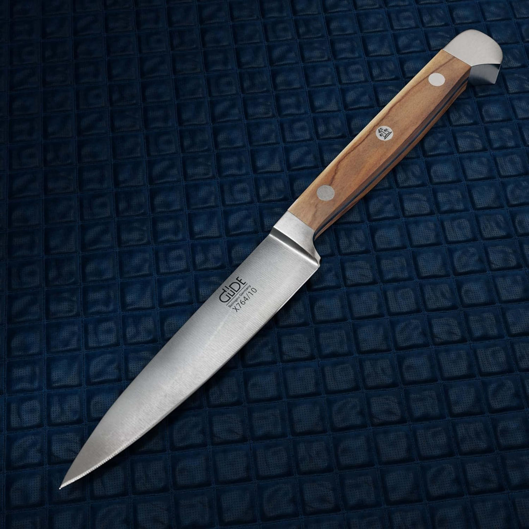 GÜDE Solingen - Spickmesser geschmiedet, 10 cm, Olivenholz, ALPHA OLIVE, Office Messer, Doppelkropf,