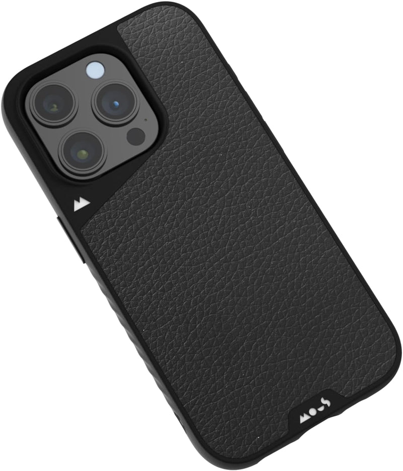 Mous Hülle für iPhone 15 Pro MagSafe Kompatibel Case - Limitless 5.0 - Schwarzes Leder - Handyhülle