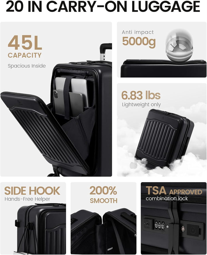 LOVEVOOK Handgepäck Koffer mit TSA, 100% PC Rollkoffer Reisekoffer Hartschalen, Klein Cabin Suitcase